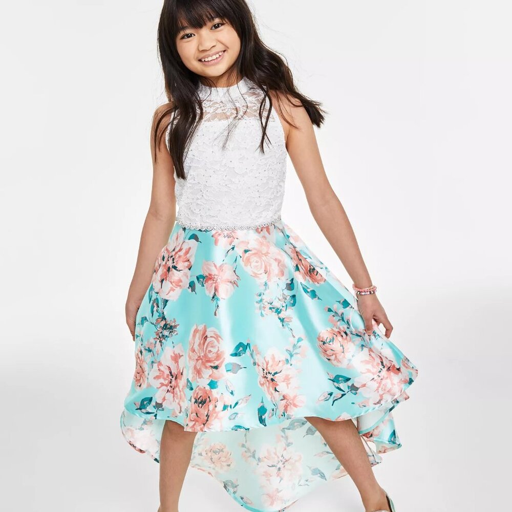 "NWT" Speechless Big Girls Size 18.5 Glitter Lace & Floral Mikado Hi-Low‎ Dress
